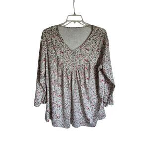 Women’s 3X Babydoll Sleeve V-Neck Empire Waist Red Floral Silky Stretch Stylish